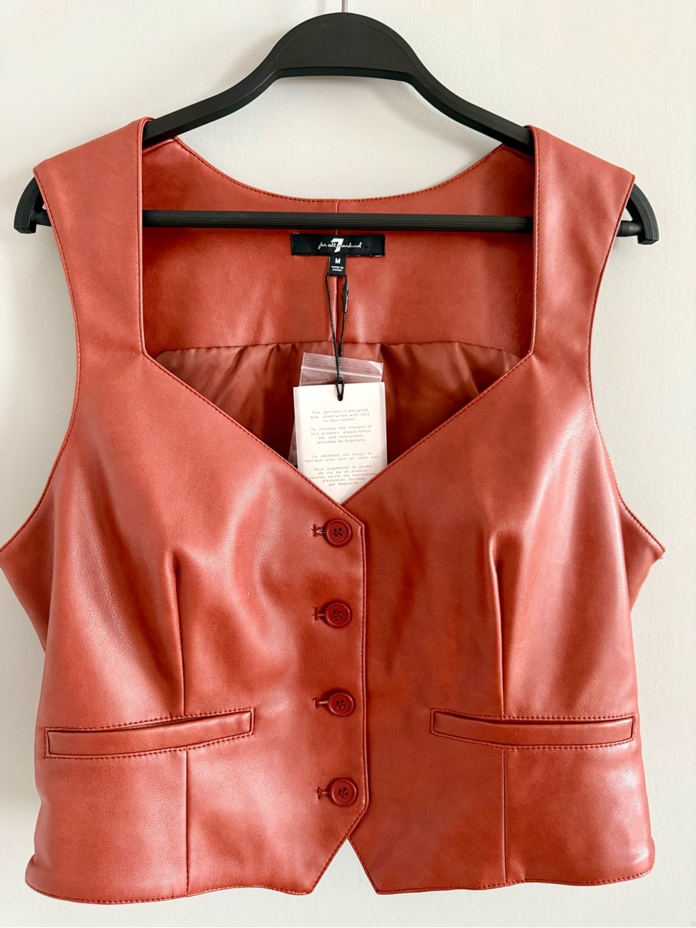 7 For All Mankind Rust-Red Faux Leather Button Vest